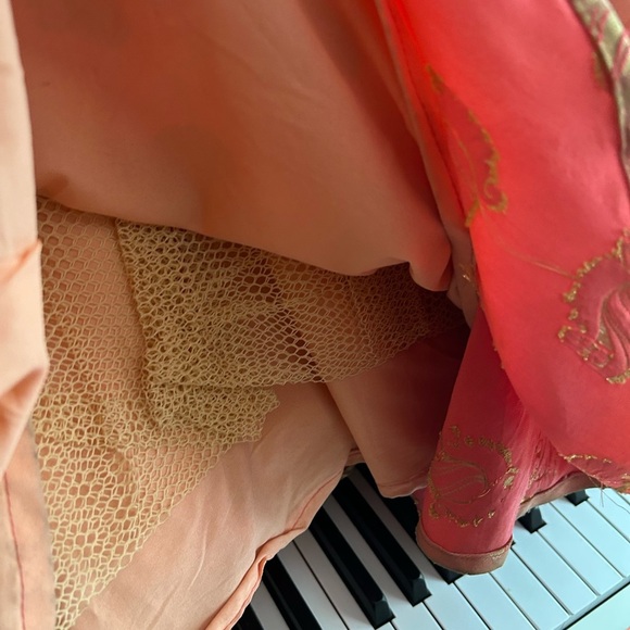 Boho Hippie Peach and Gold Indian Bolywood Women's A-Line Skirt M/L - Picture 8 of 16